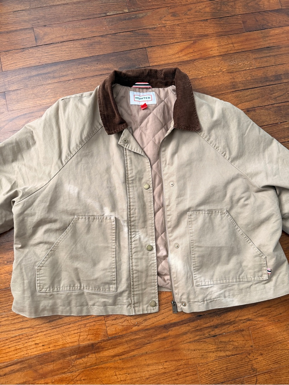 Hunter Tan Quilted Jacket with Brown Corduroy Collar